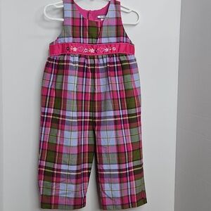 Hartstrings Plaid Embroidered Ribbon Romper Sz 18M Girls Spring